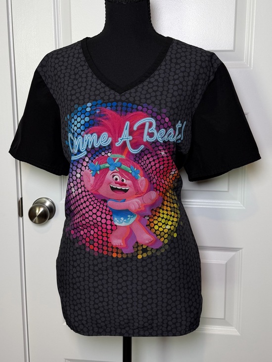 Dreamworks Tops - DreamWorks Trolls “Gimme A Beat!” Women’s Scrub Top Size L Black V-Neck Pediatri